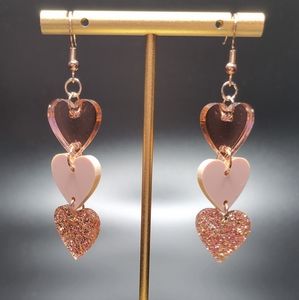 Valentine Earrings, rose gold, glitter and blush pink hearts